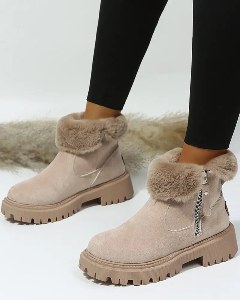 Cozy Black Snow Boots for Women with Faux Fur Lining Side Zip Platform Lug Sole Snowproof Style