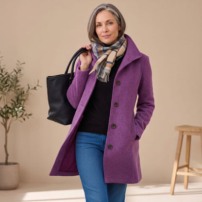 Elegant Green Wool Coat for Women with Notched Lapel Button Front Long Sleeve Midi Pea Coat Style