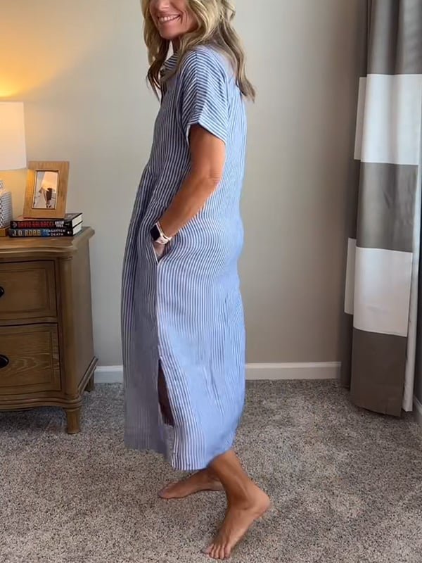 Effortless Shirt Dress for Women with Collared Neck Button Front Short Sleeve Relaxed Casual Style