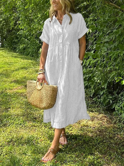 Effortless Shirt Dress for Women with Collared Neck Button Front Short Sleeve Relaxed Casual Style