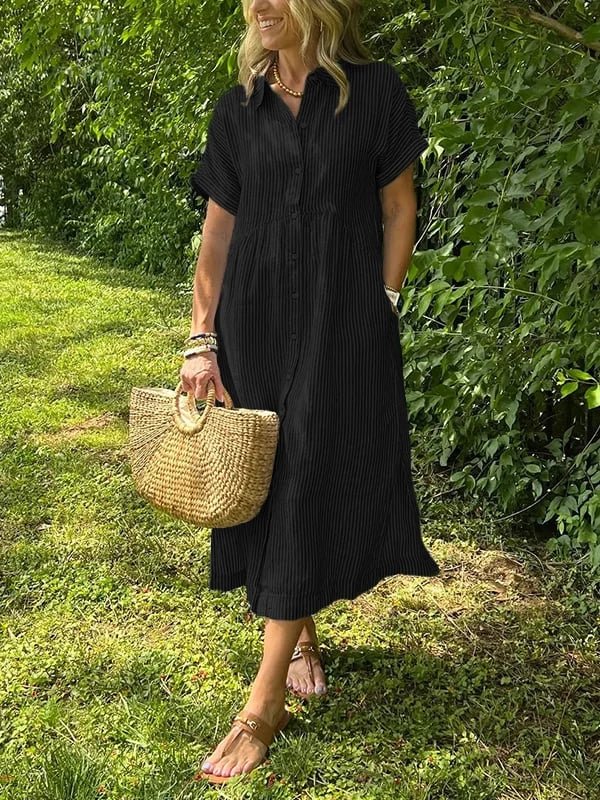 Effortless Shirt Dress for Women with Collared Neck Button Front Short Sleeve Relaxed Casual Style