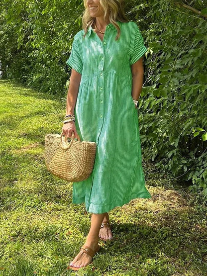 Effortless Shirt Dress for Women with Collared Neck Button Front Short Sleeve Relaxed Casual Style