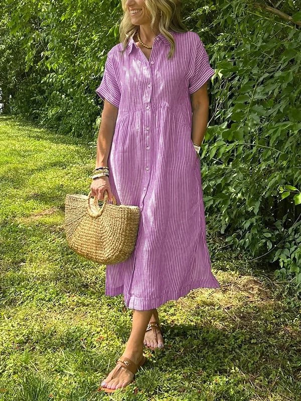 Effortless Shirt Dress for Women with Collared Neck Button Front Short Sleeve Relaxed Casual Style