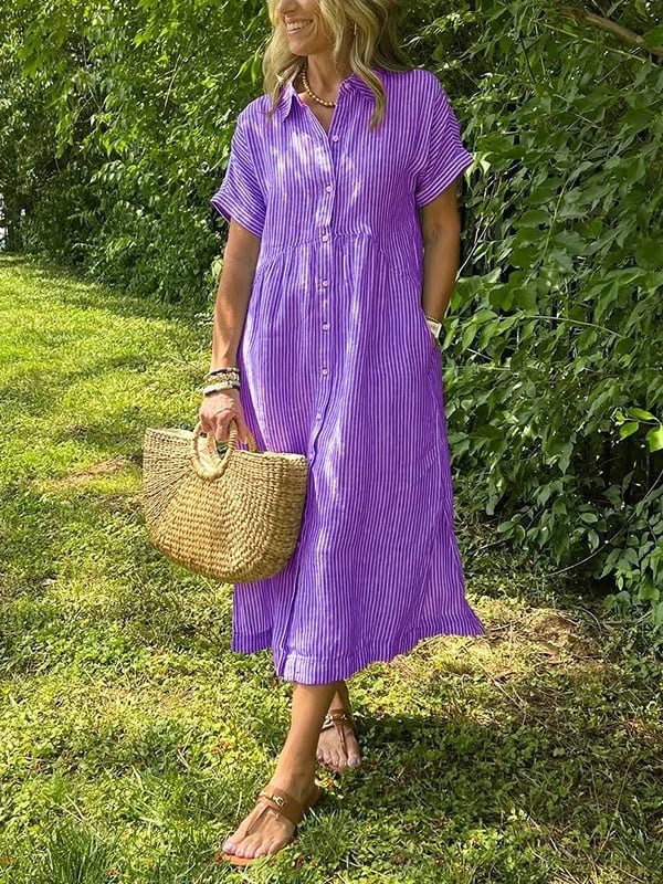 Effortless Shirt Dress for Women with Collared Neck Button Front Short Sleeve Relaxed Casual Style
