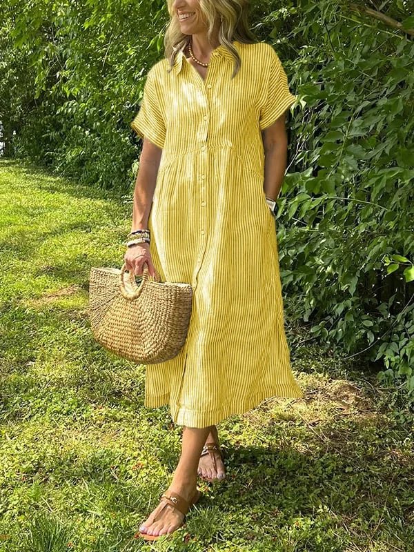 Effortless Shirt Dress for Women with Collared Neck Button Front Short Sleeve Relaxed Casual Style