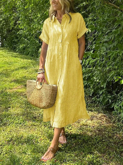 Effortless Shirt Dress for Women with Collared Neck Button Front Short Sleeve Relaxed Casual Style