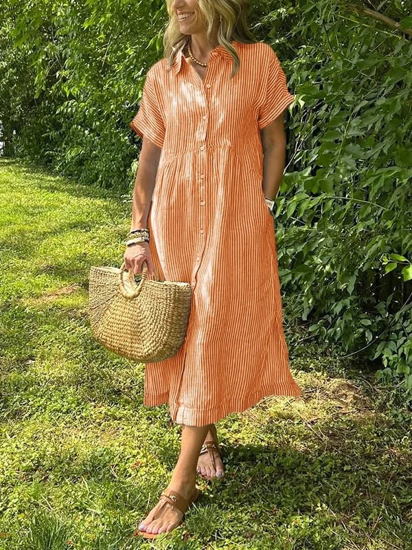 Effortless Shirt Dress for Women with Collared Neck Button Front Short Sleeve Relaxed Casual Style