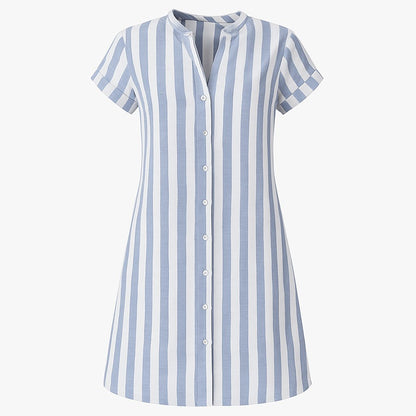 Effortless Striped Shirt Dress for Women with Button Front Short Sleeve Relaxed Casual Style