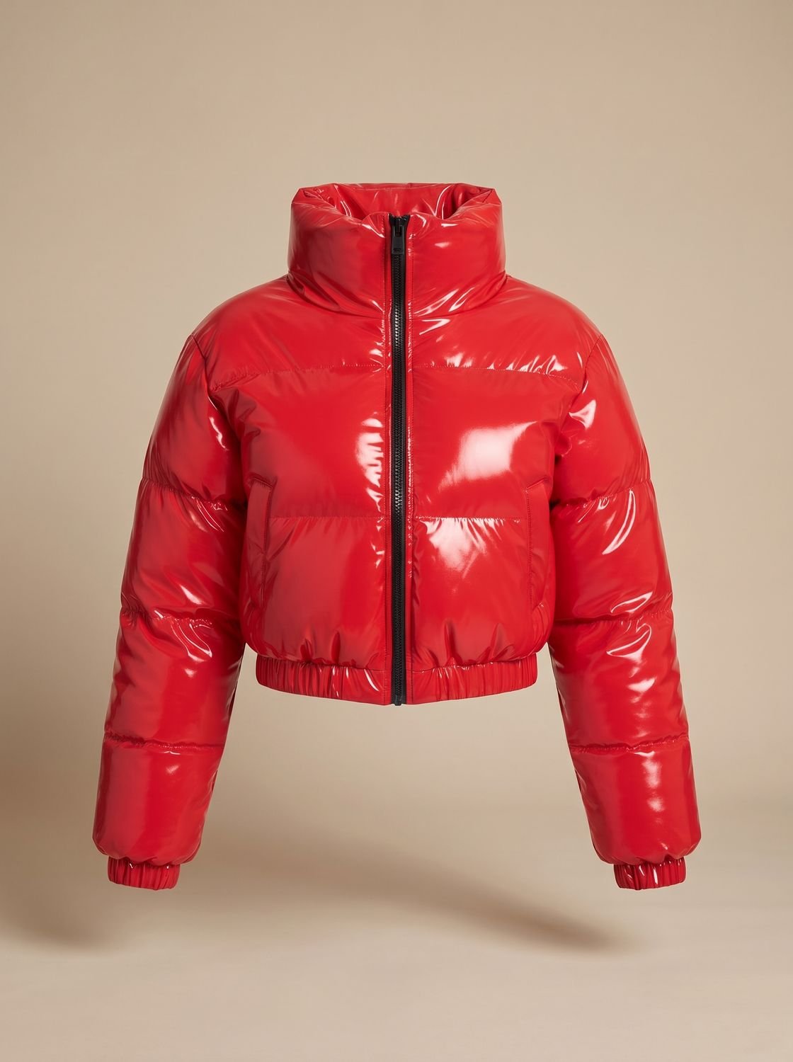 Cozy Cropped Puffer Jacket for Women with Stand Collar Long Sleeve Glossy Zip Winter Style