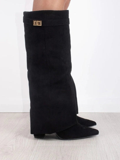 Elegant Boots for Women with Pointed Toe Block Heel Knee High Style