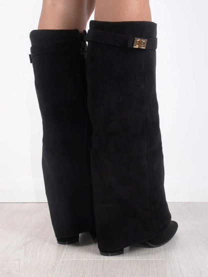 Elegant Boots for Women with Pointed Toe Block Heel Knee High Style