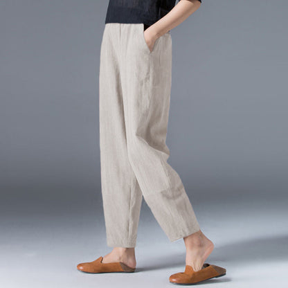 Effortless Linen Pants for Women with Elastic Waist Tapered Pocket Relaxed Casual Style