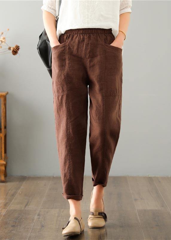 Effortless Linen Pants for Women with Elastic Waist Tapered Pocket Relaxed Casual Style