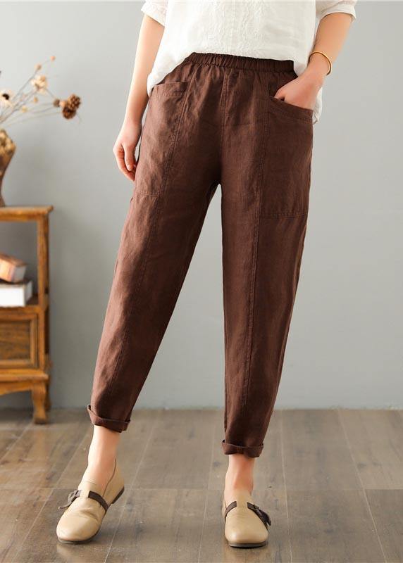 Effortless Linen Pants for Women with Elastic Waist Tapered Pocket Relaxed Casual Style