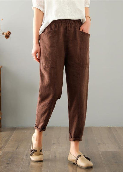 Effortless Linen Pants for Women with Elastic Waist Tapered Pocket Relaxed Casual Style
