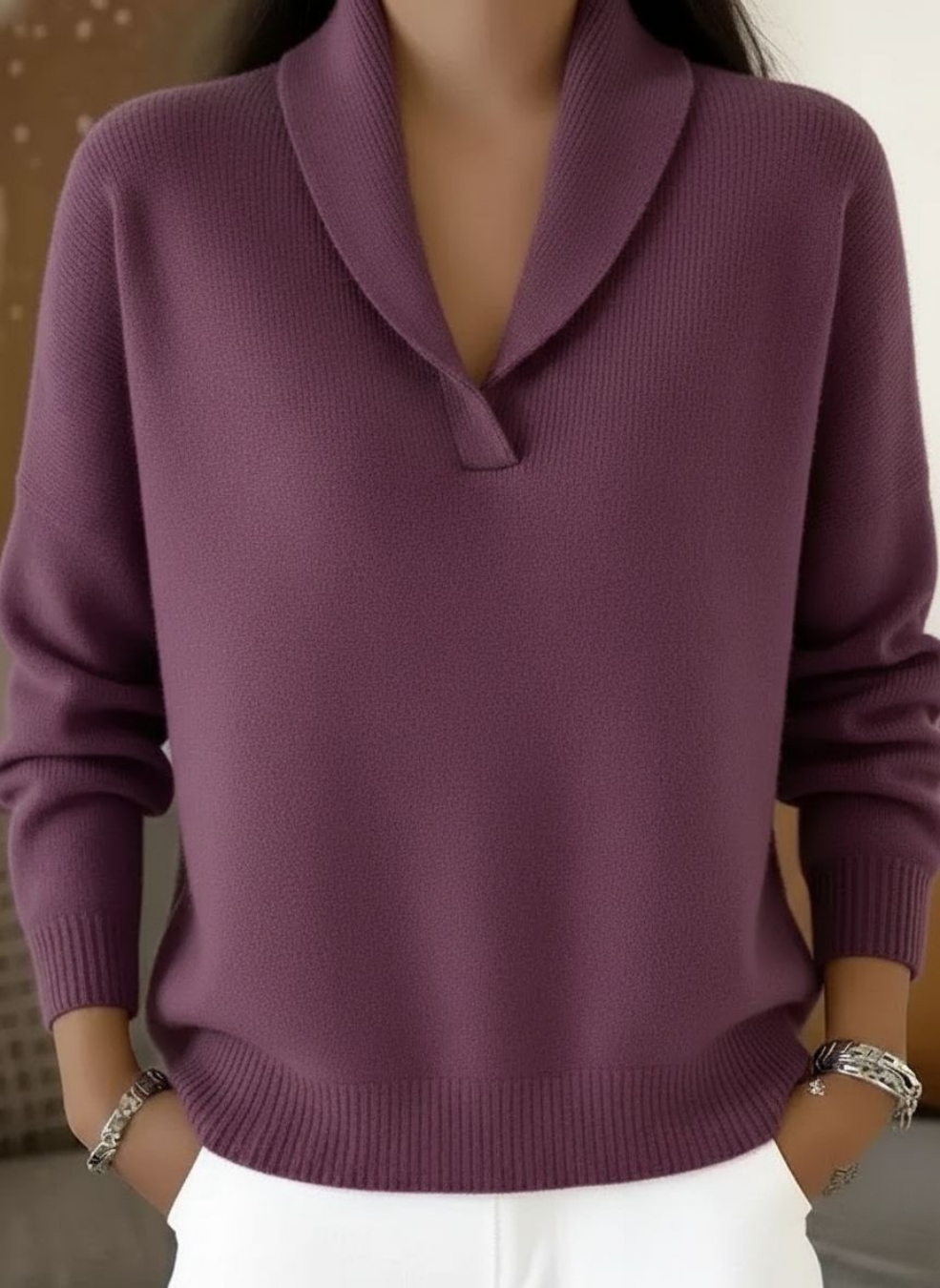 Comfortable Knit Sweatshirt for Women with Johnny Collar Long Sleeve Relaxed Oversized Style