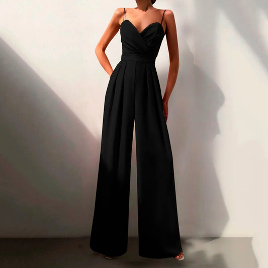 Elegant Jumpsuits for Women with Sweetheart Neck Spaghetti Strap Wide Leg Pants Formal Wedding Guest Style