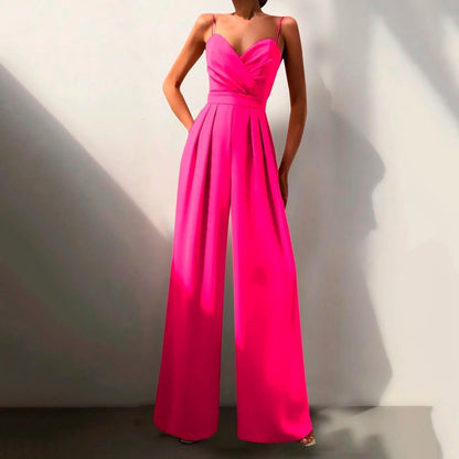 Elegant Jumpsuits for Women with Sweetheart Neck Spaghetti Strap Wide Leg Pants Formal Wedding Guest Style