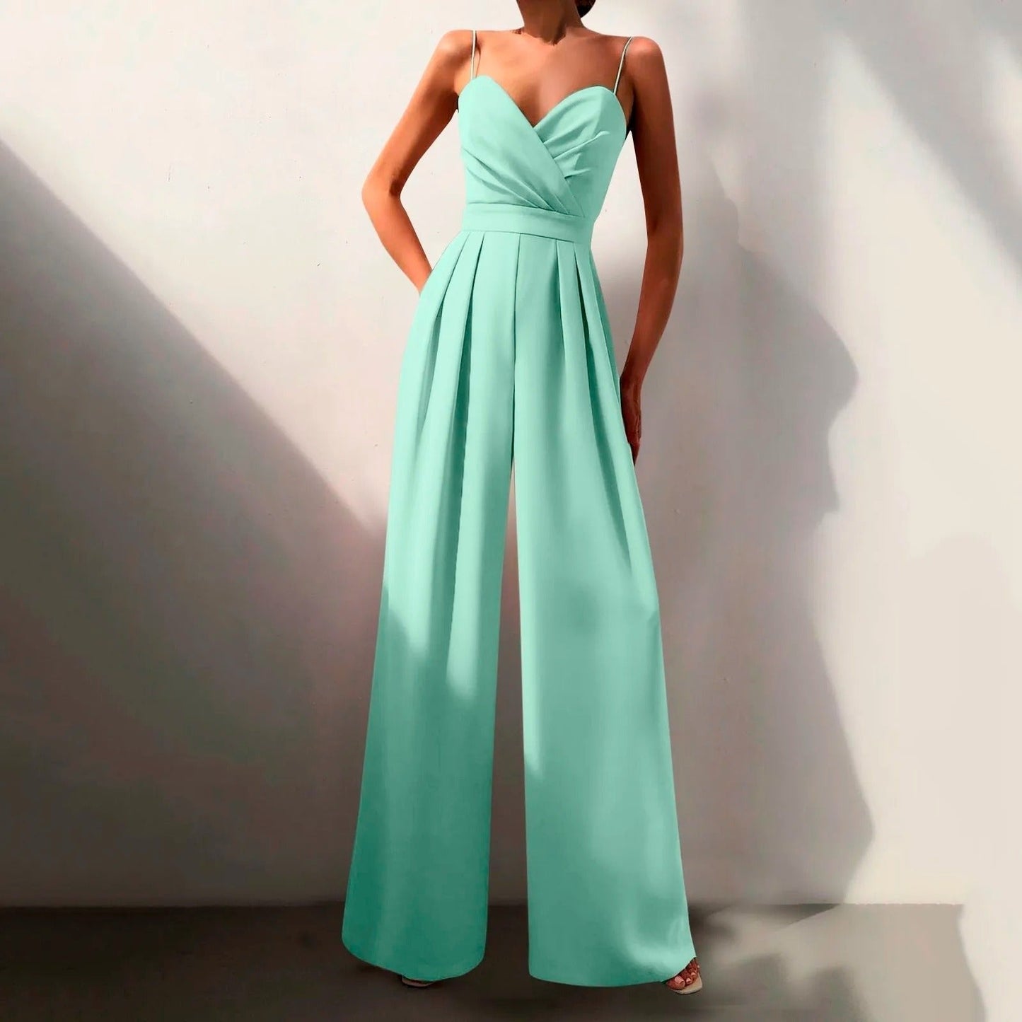 Elegant Jumpsuits for Women with Sweetheart Neck Spaghetti Strap Wide Leg Pants Formal Wedding Guest Style