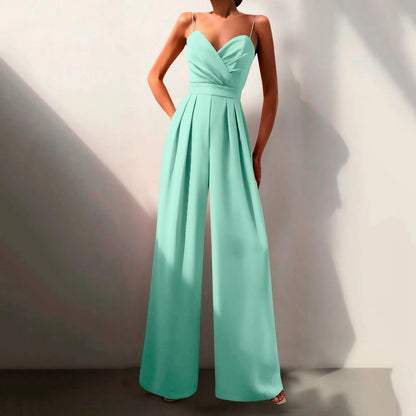Elegant Jumpsuits for Women with Sweetheart Neck Spaghetti Strap Wide Leg Pants Formal Wedding Guest Style