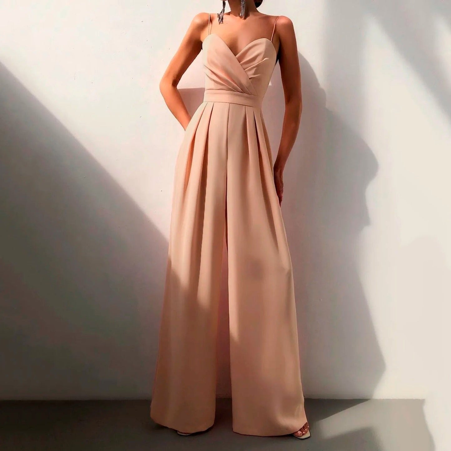 Elegant Jumpsuits for Women with Sweetheart Neck Spaghetti Strap Wide Leg Pants Formal Wedding Guest Style