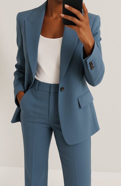 Elegant Women's Suit for Women with Peak Lapel Blazer Wide Leg Trouser Tailored Two Piece Style