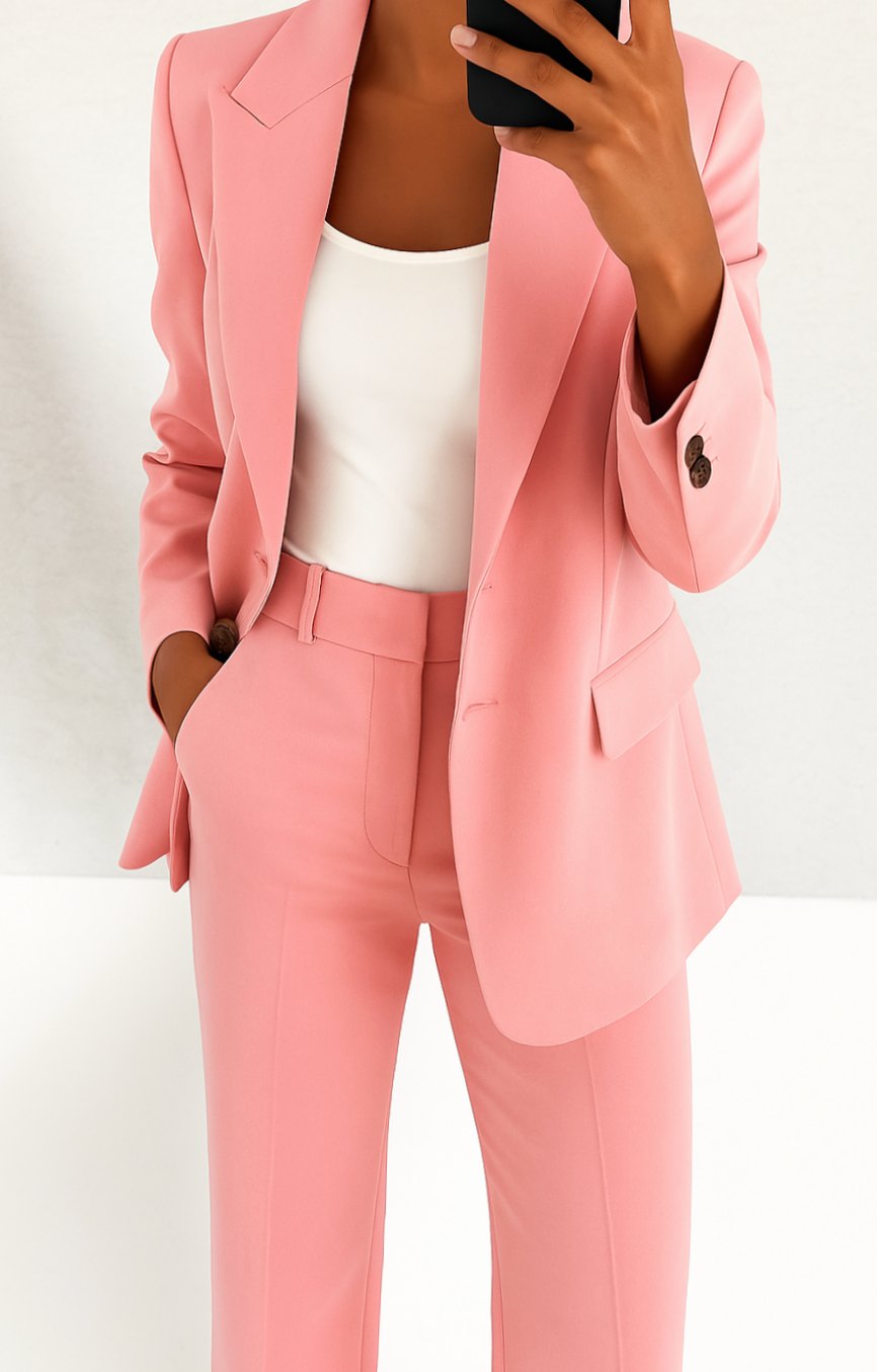 Elegant Women's Suit for Women with Peak Lapel Blazer Wide Leg Trouser Tailored Two Piece Style