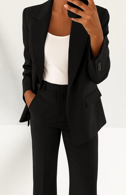 Elegant Women's Suit for Women with Peak Lapel Blazer Wide Leg Trouser Tailored Two Piece Style
