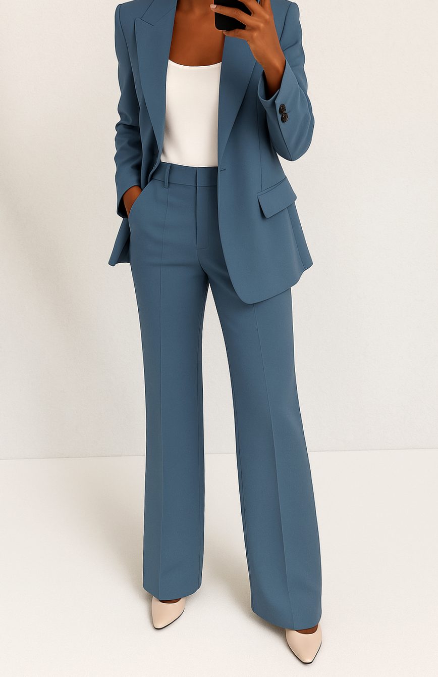 Elegant Women's Suit for Women with Peak Lapel Blazer Wide Leg Trouser Tailored Two Piece Style