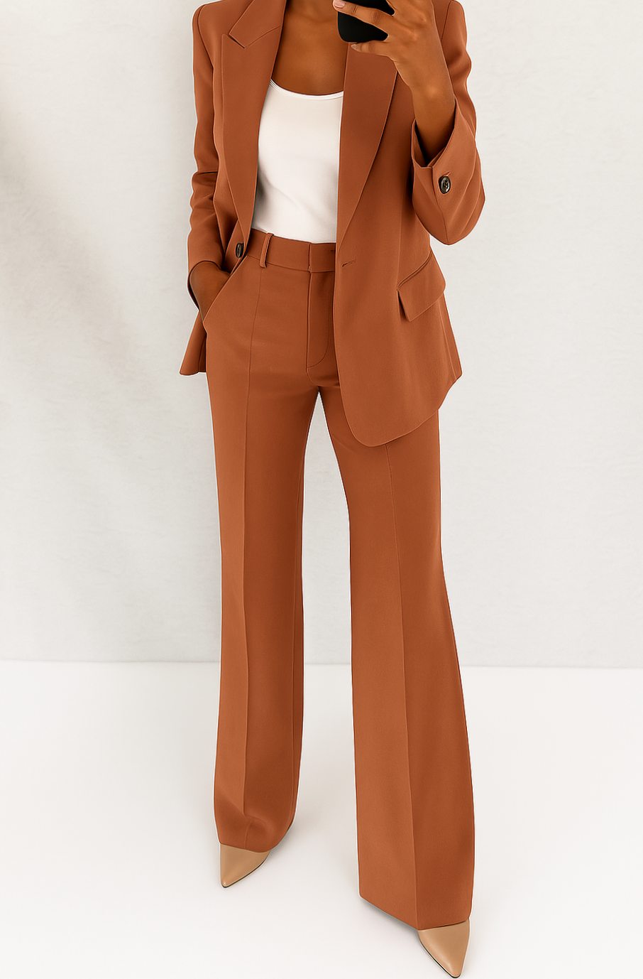 Elegant Women's Suit for Women with Peak Lapel Blazer Wide Leg Trouser Tailored Two Piece Style