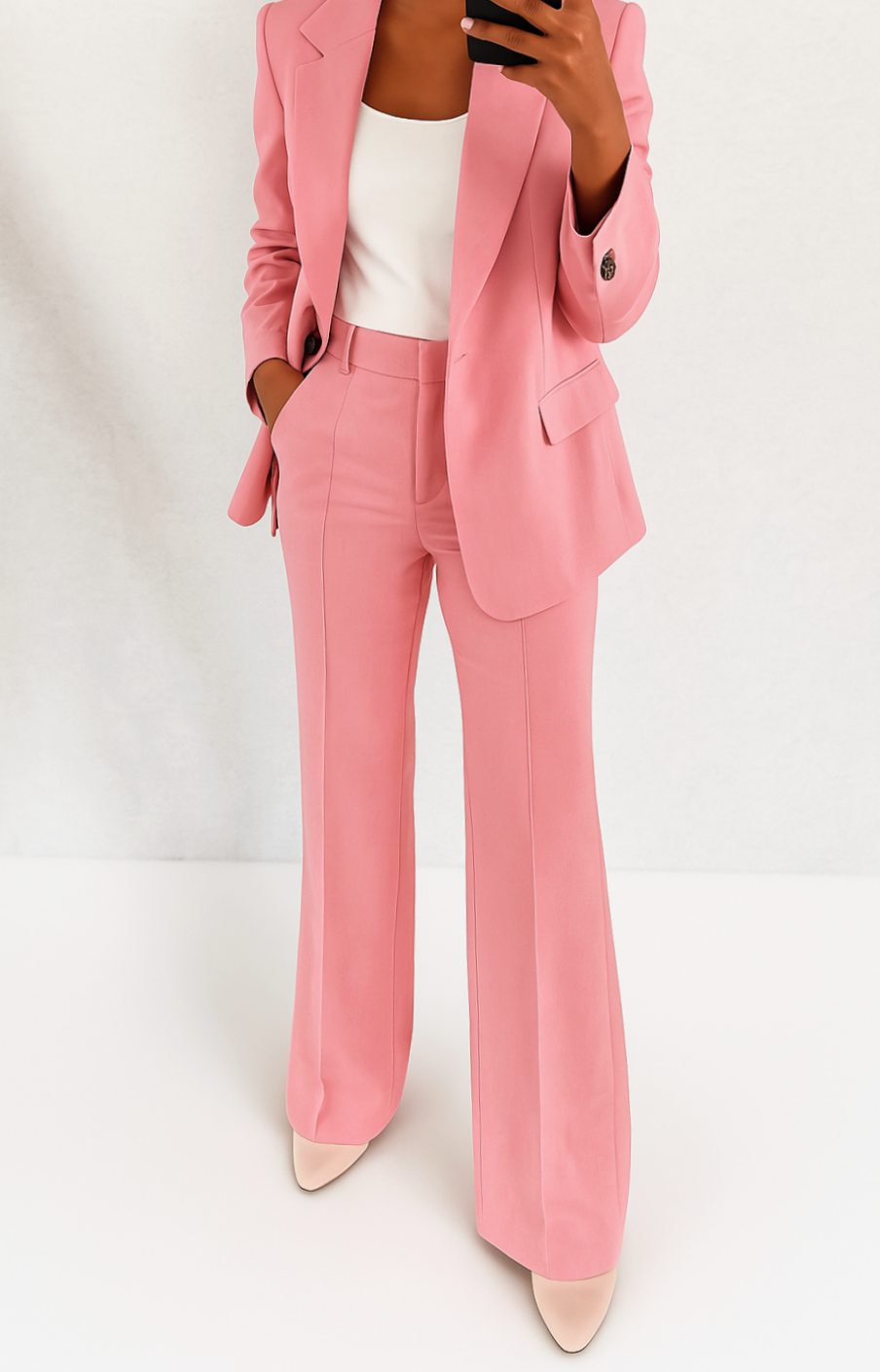 Elegant Women's Suit for Women with Peak Lapel Blazer Wide Leg Trouser Tailored Two Piece Style