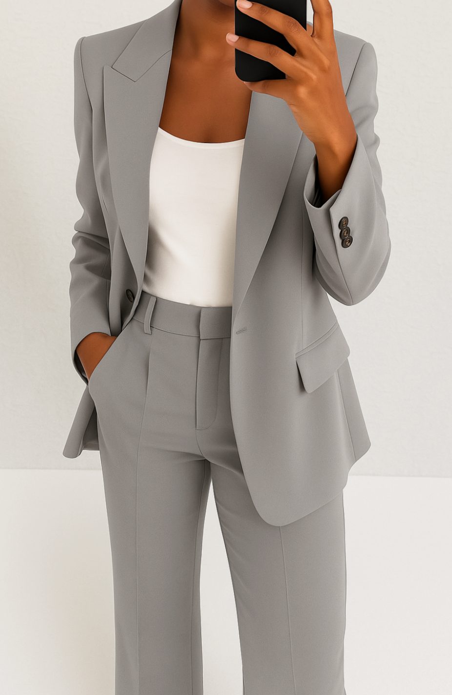 Elegant Women's Suit for Women with Peak Lapel Blazer Wide Leg Trouser Tailored Two Piece Style