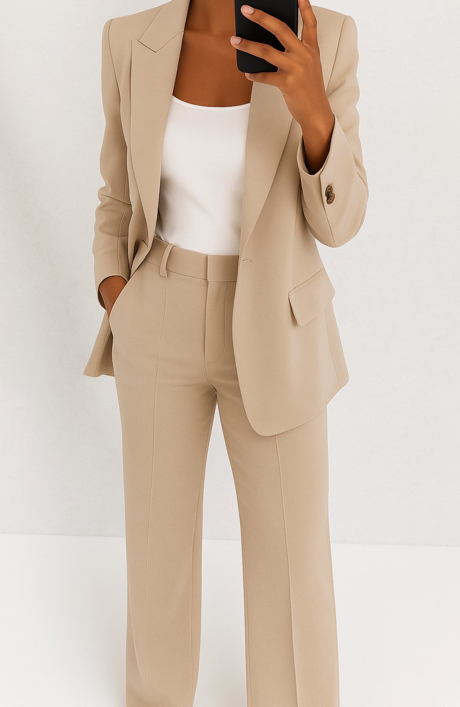 Elegant Women's Suit for Women with Peak Lapel Blazer Wide Leg Trouser Tailored Two Piece Style