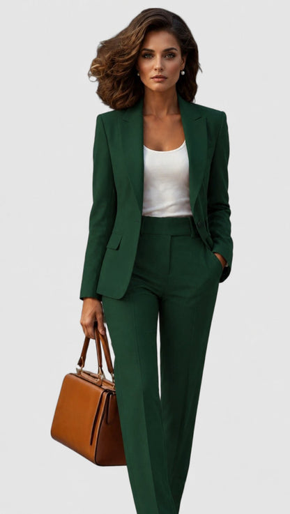 Elegant Tailored Suit for Women with Lapel Blazer Long Sleeve Straight Leg Formal Style