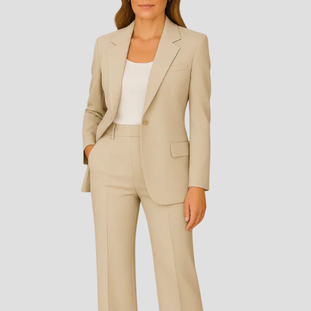Elegant Tailored Suit for Women with Lapel Collar Long Sleeve Blazer Wide Leg Two Piece Style