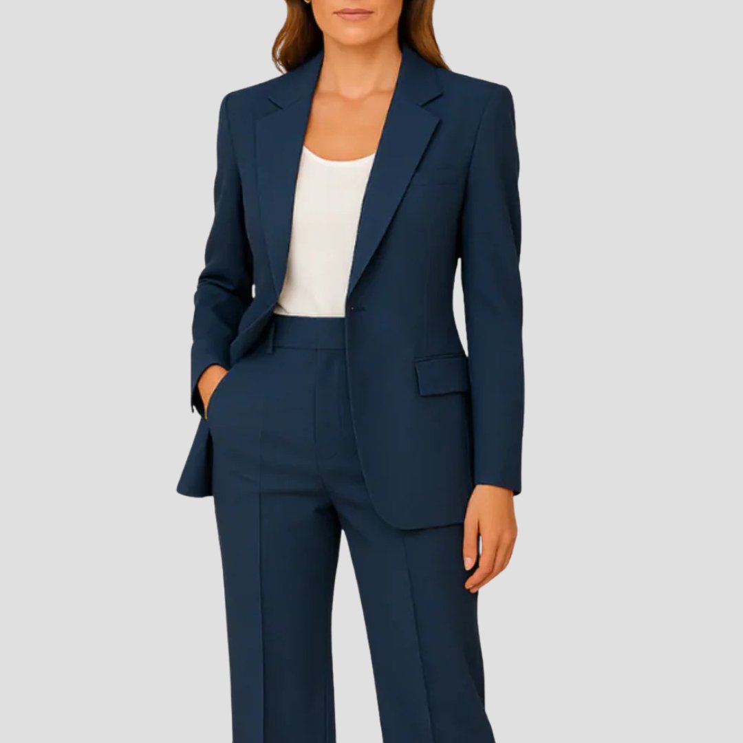Elegant Tailored Suit for Women with Lapel Collar Long Sleeve Blazer Wide Leg Two Piece Style