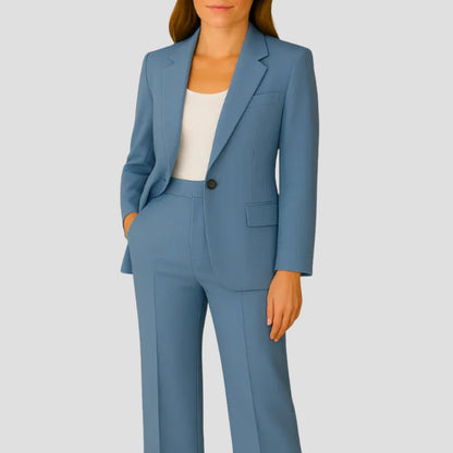 Elegant Tailored Suit for Women with Lapel Collar Long Sleeve Blazer Wide Leg Two Piece Style