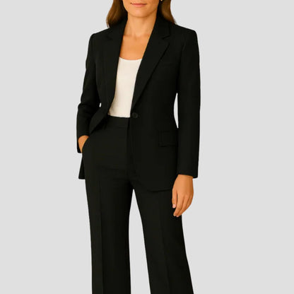 Elegant Tailored Suit for Women with Lapel Collar Long Sleeve Blazer Wide Leg Two Piece Style