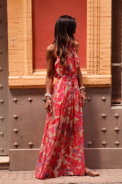 Elegant Wedding Guest Dress for Women with V Neck Sleeveless Floral Maxi Formal Style