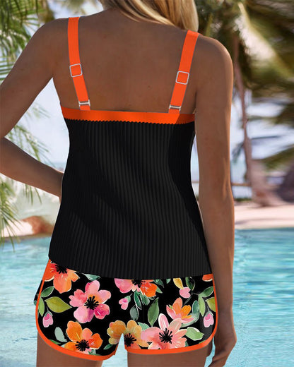 Comfortable Tankini Set for Women with Square Neck Floral Shorts Two Piece Swimwear Style