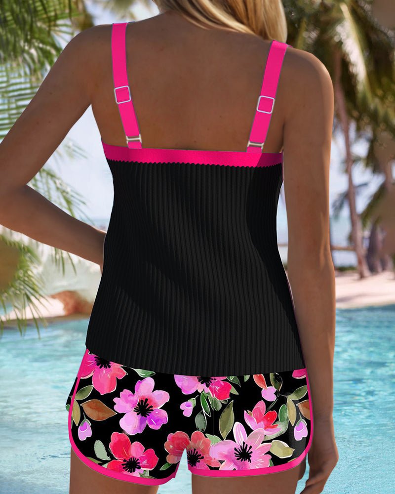 Comfortable Tankini Set for Women with Square Neck Floral Shorts Two Piece Swimwear Style