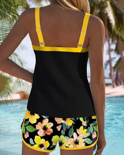 Comfortable Tankini Set for Women with Square Neck Floral Shorts Two Piece Swimwear Style