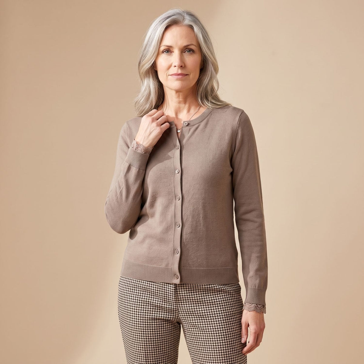 Cozy Pink Knit Cardigan Sweater for Women with V Neck Button Front Long Sleeve Relaxed Style