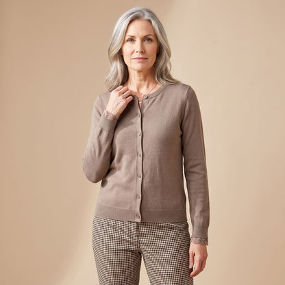 Cozy Pink Knit Cardigan Sweater for Women with V Neck Button Front Long Sleeve Relaxed Style