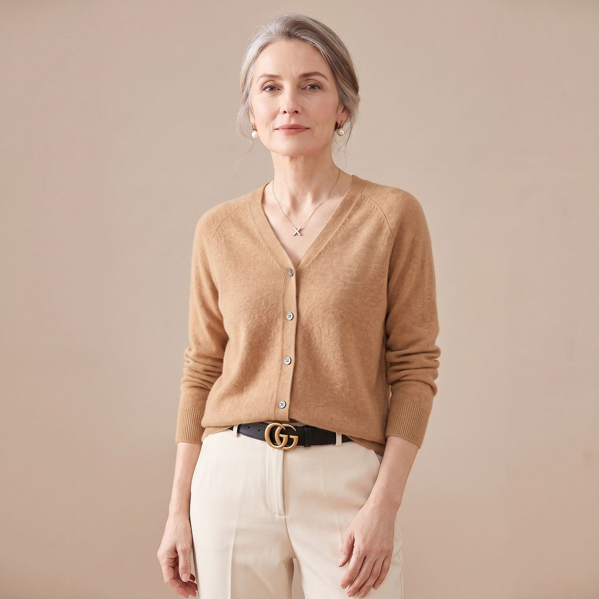 Cozy Pink Knit Cardigan Sweater for Women with V Neck Button Front Long Sleeve Relaxed Style