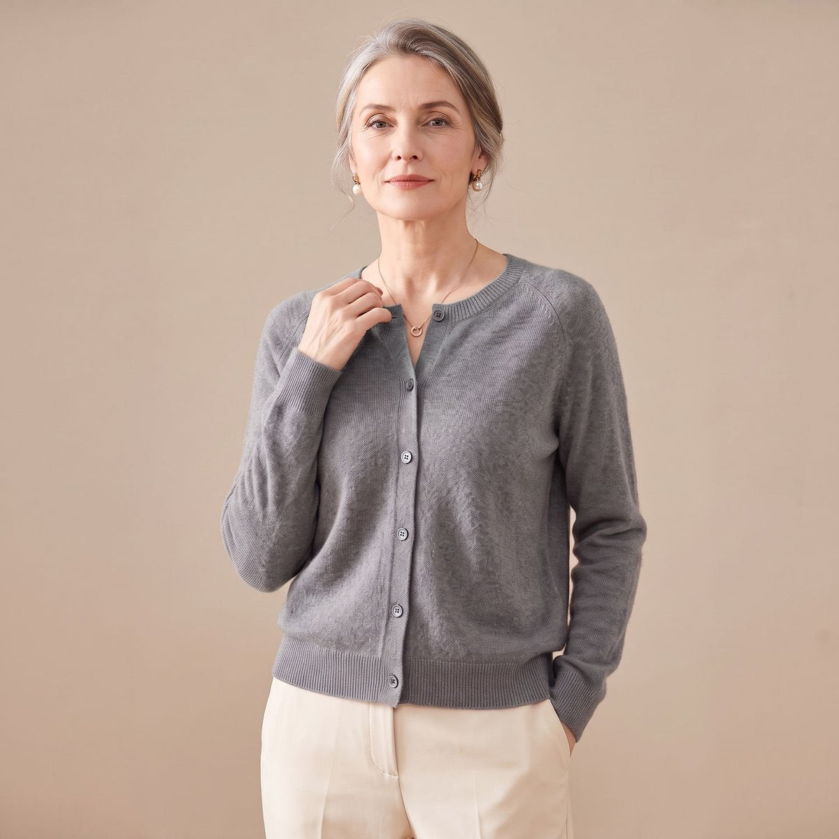 Cozy Pink Knit Cardigan Sweater for Women with V Neck Button Front Long Sleeve Relaxed Style