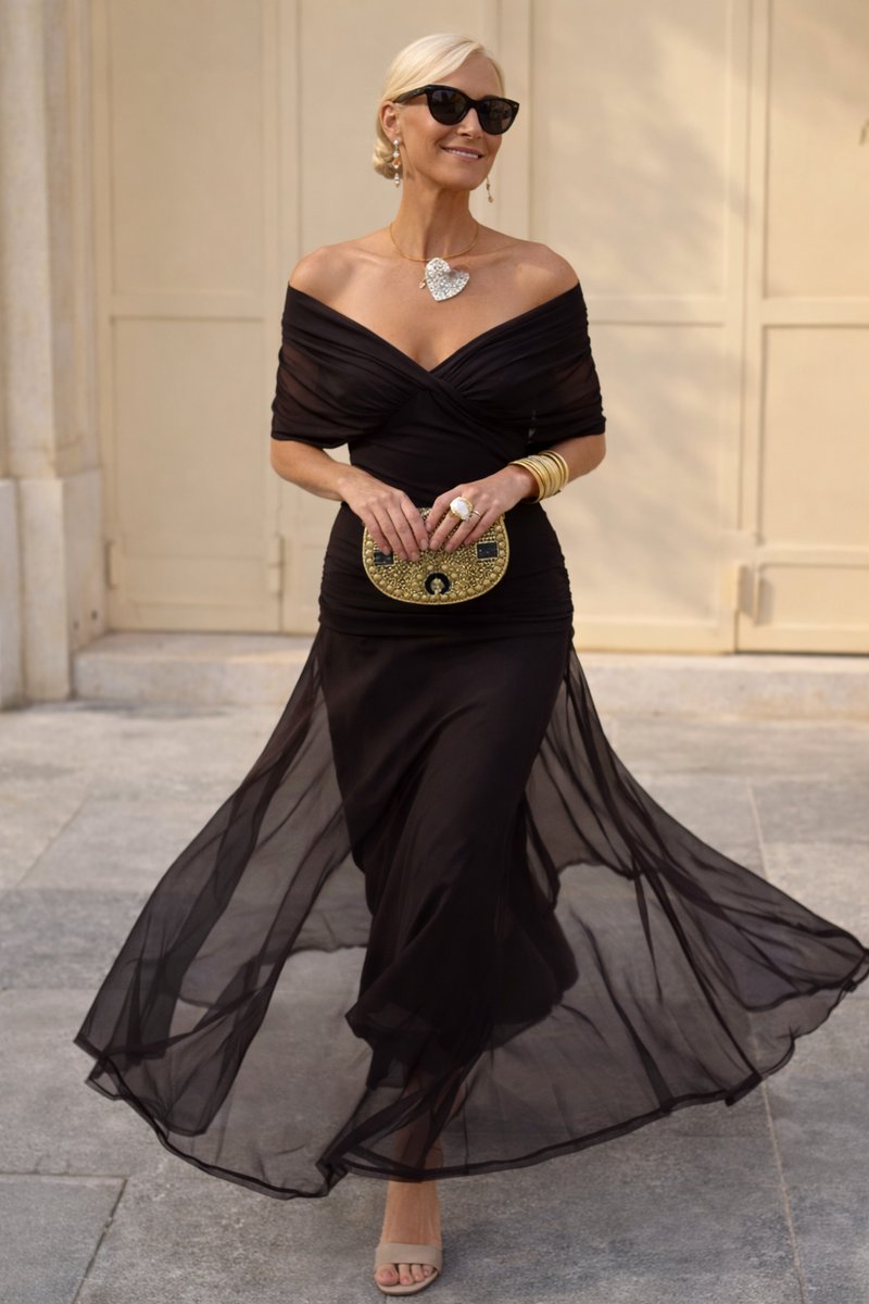 Elegant Wrap Maxi Dress for Women with V Neck Flutter Sleeve Ruched Flowing Fall Wedding Guest Style