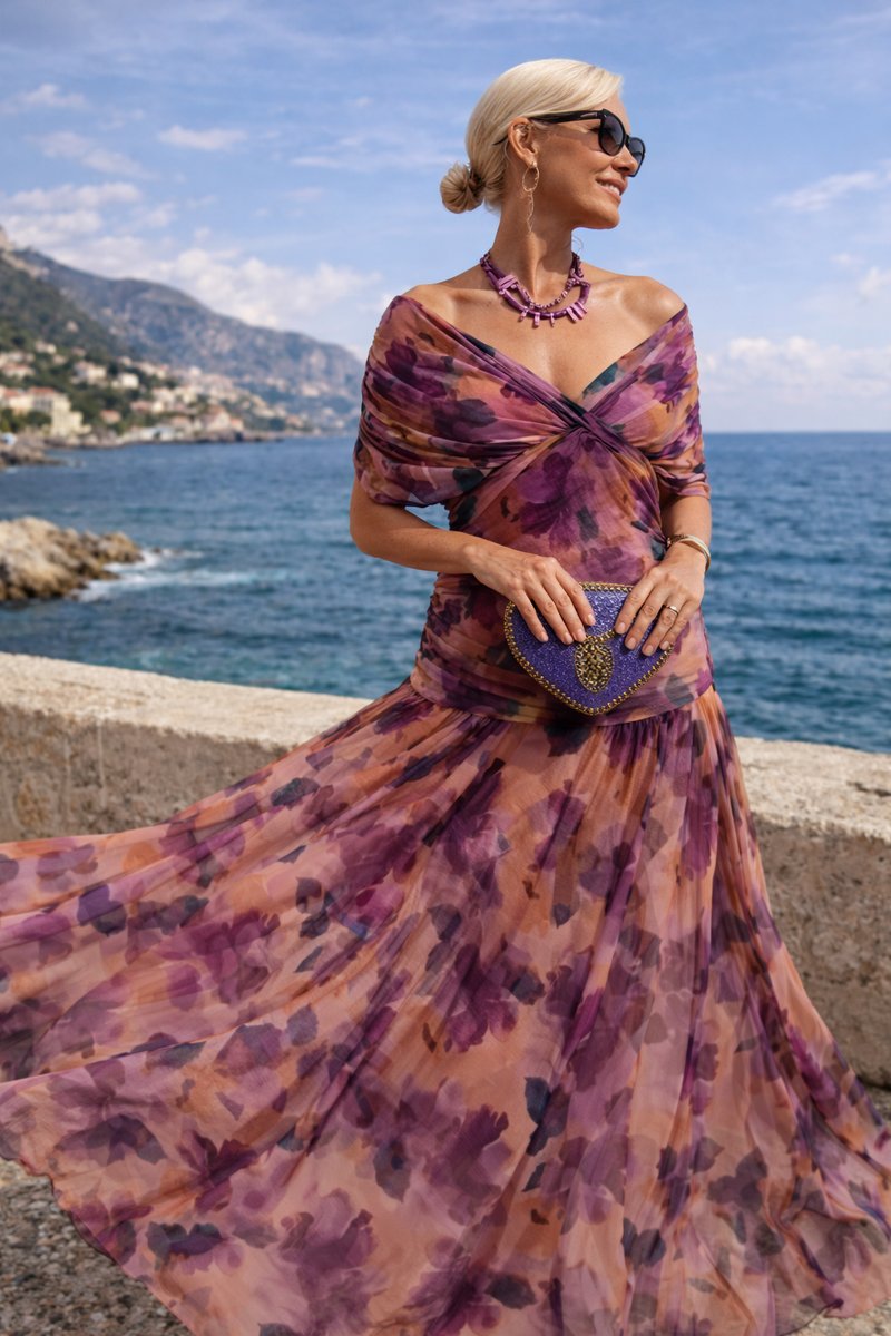 Elegant Wrap Maxi Dress for Women with V Neck Flutter Sleeve Ruched Flowing Fall Wedding Guest Style