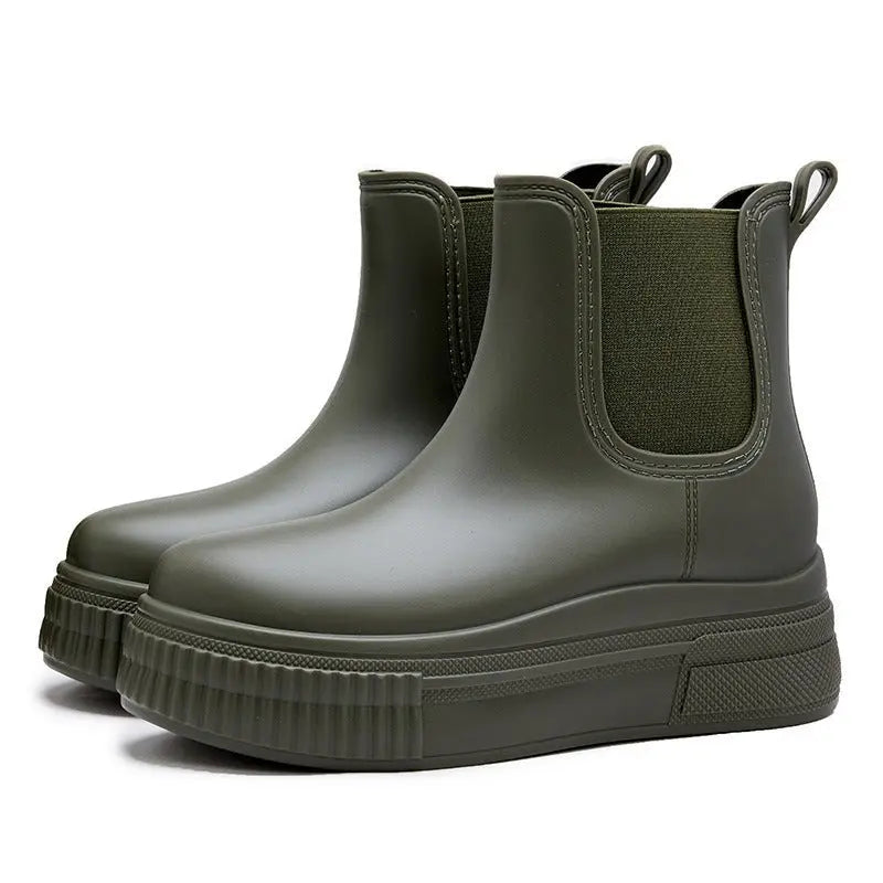 Stylish Rubber Platform Chelsea Boots for Women with Elastic Side Panel Pull Tab Ridged Sole Casual Style
