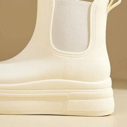 Stylish Rubber Platform Chelsea Boots for Women with Elastic Side Panel Pull Tab Ridged Sole Casual Style